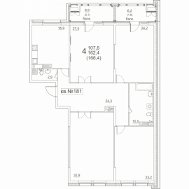 4-комнатная квартира, 166.4 м²